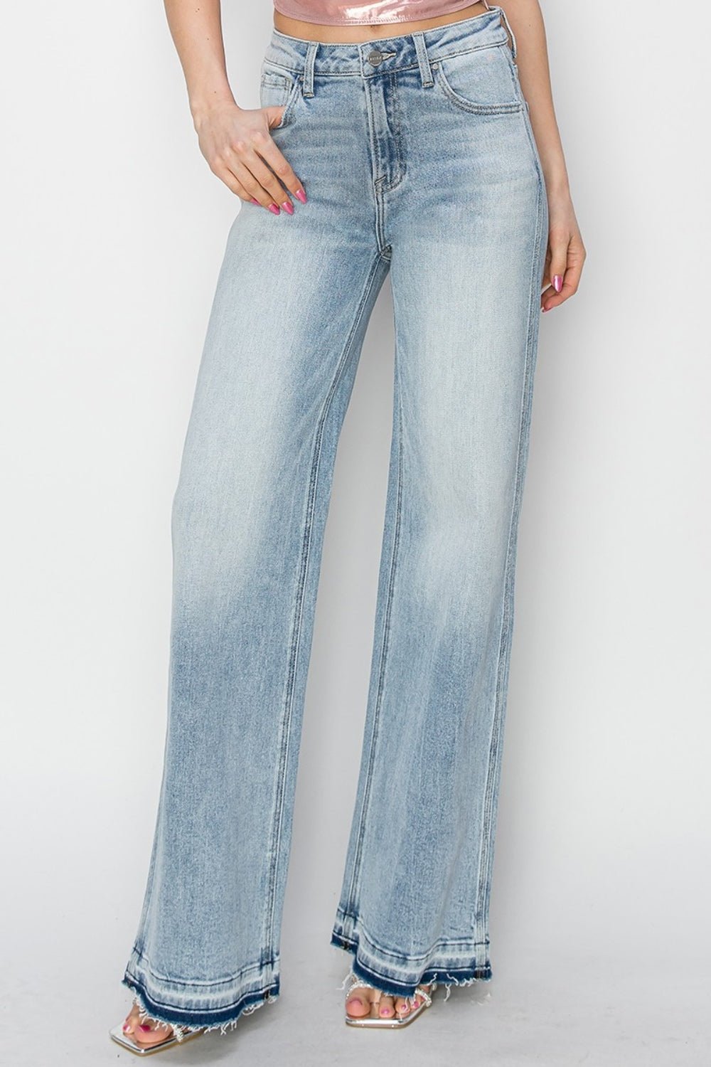 RISENLight Wash High Rise Wide Leg Jeans