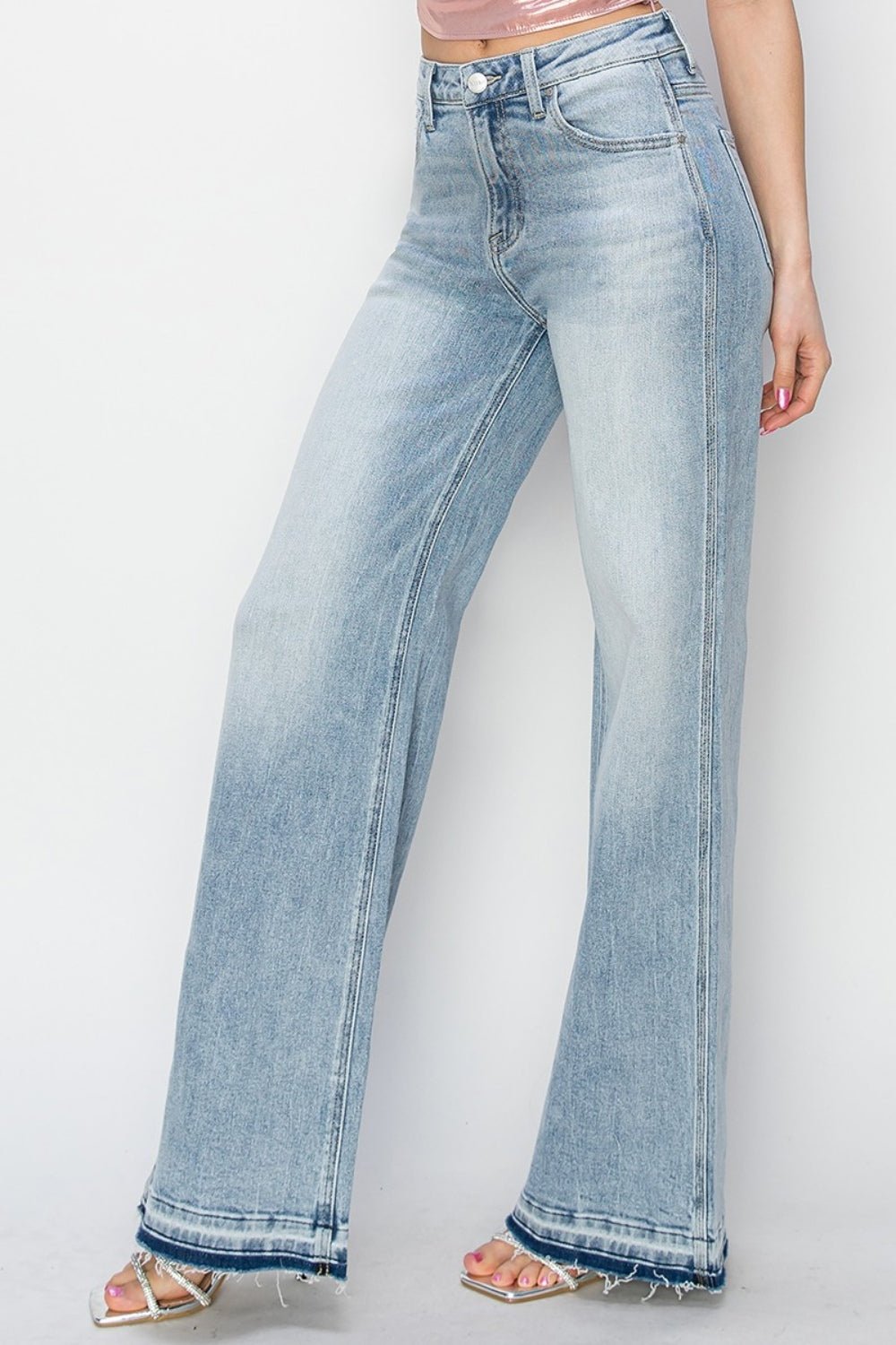 RISENLight Wash High Rise Wide Leg Jeans