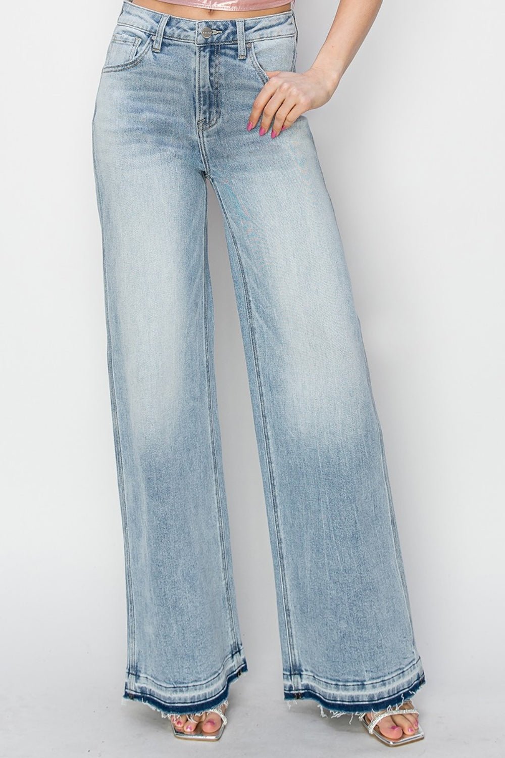 RISENLight Wash High Rise Wide Leg Jeans