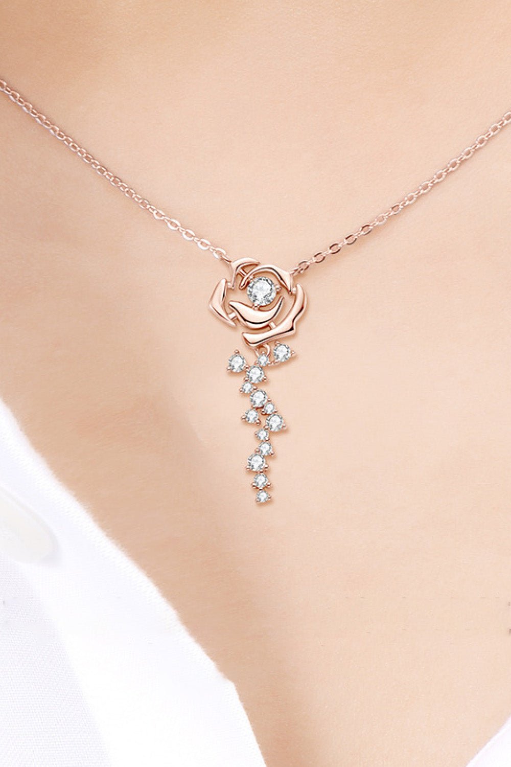 Rose Gold Moissanite Flower Pendant NecklaceNecklaceBeach Rose Co.