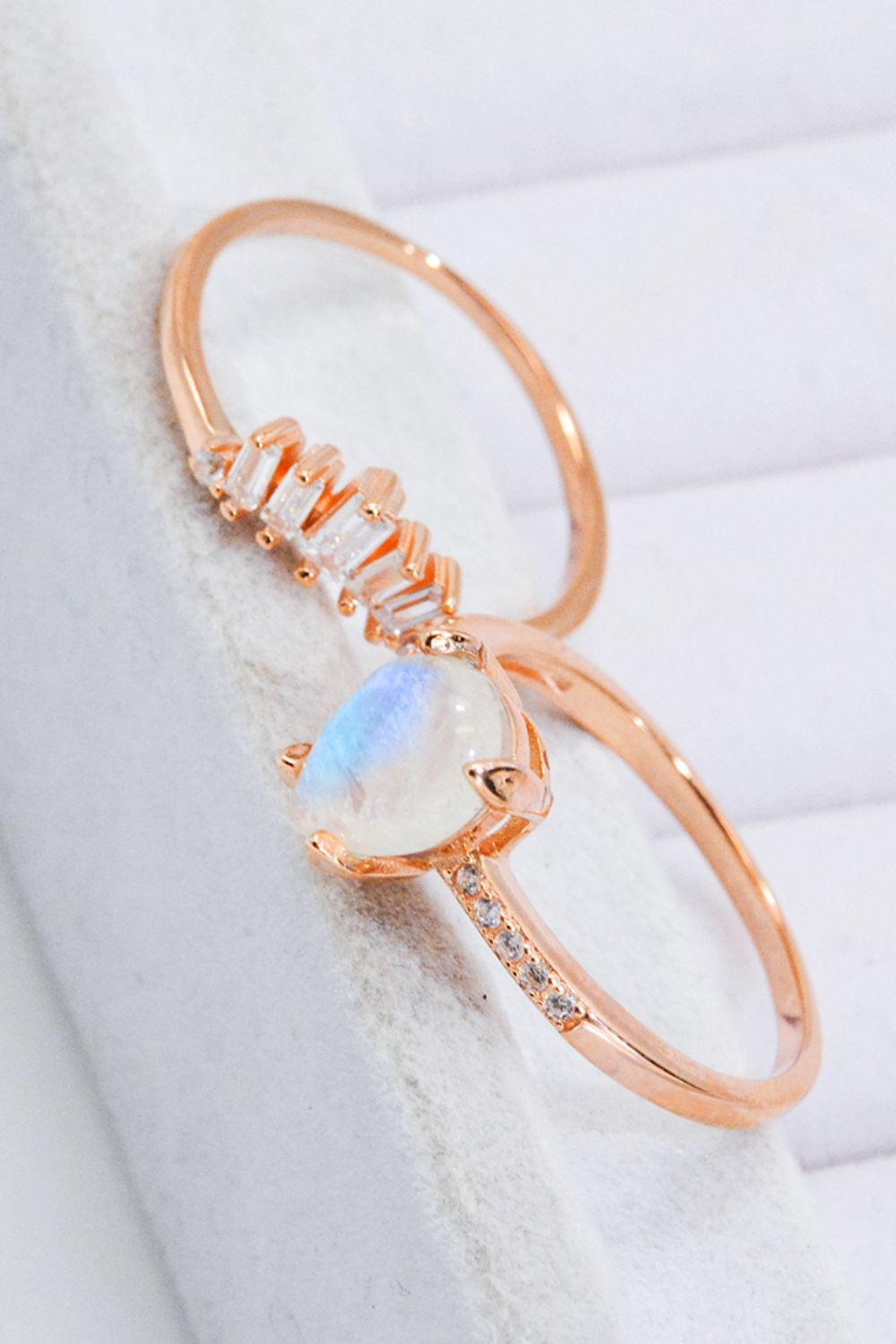 Rose Gold Natural Moonstone and Zircon Ring SetRingBeach Rose Co.