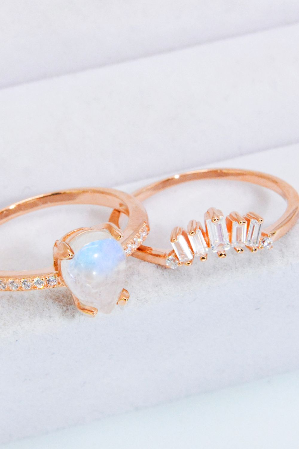 Rose Gold Natural Moonstone and Zircon Ring SetRingBeach Rose Co.