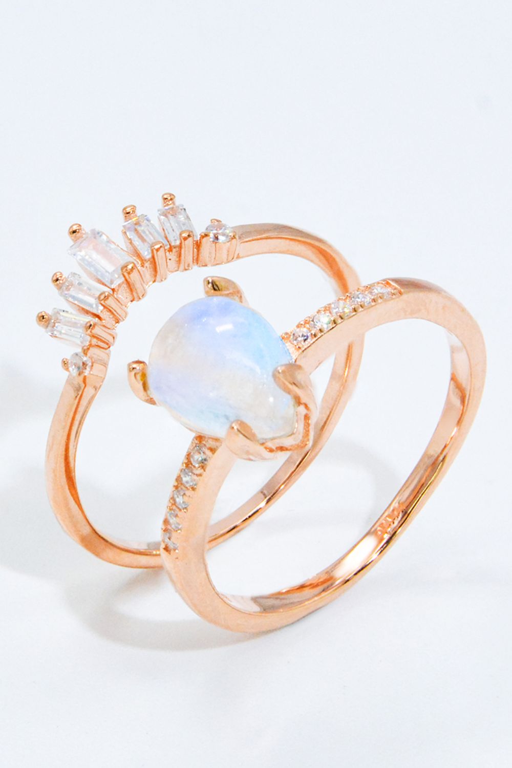 Rose Gold Natural Moonstone and Zircon Ring SetRingBeach Rose Co.