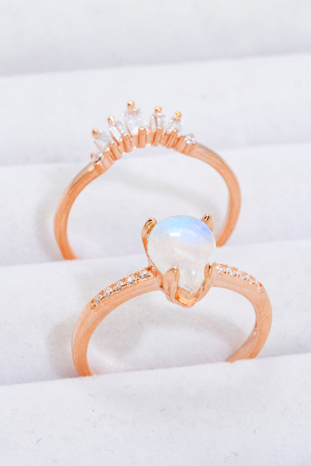 Rose Gold Natural Moonstone and Zircon Ring SetRingBeach Rose Co.