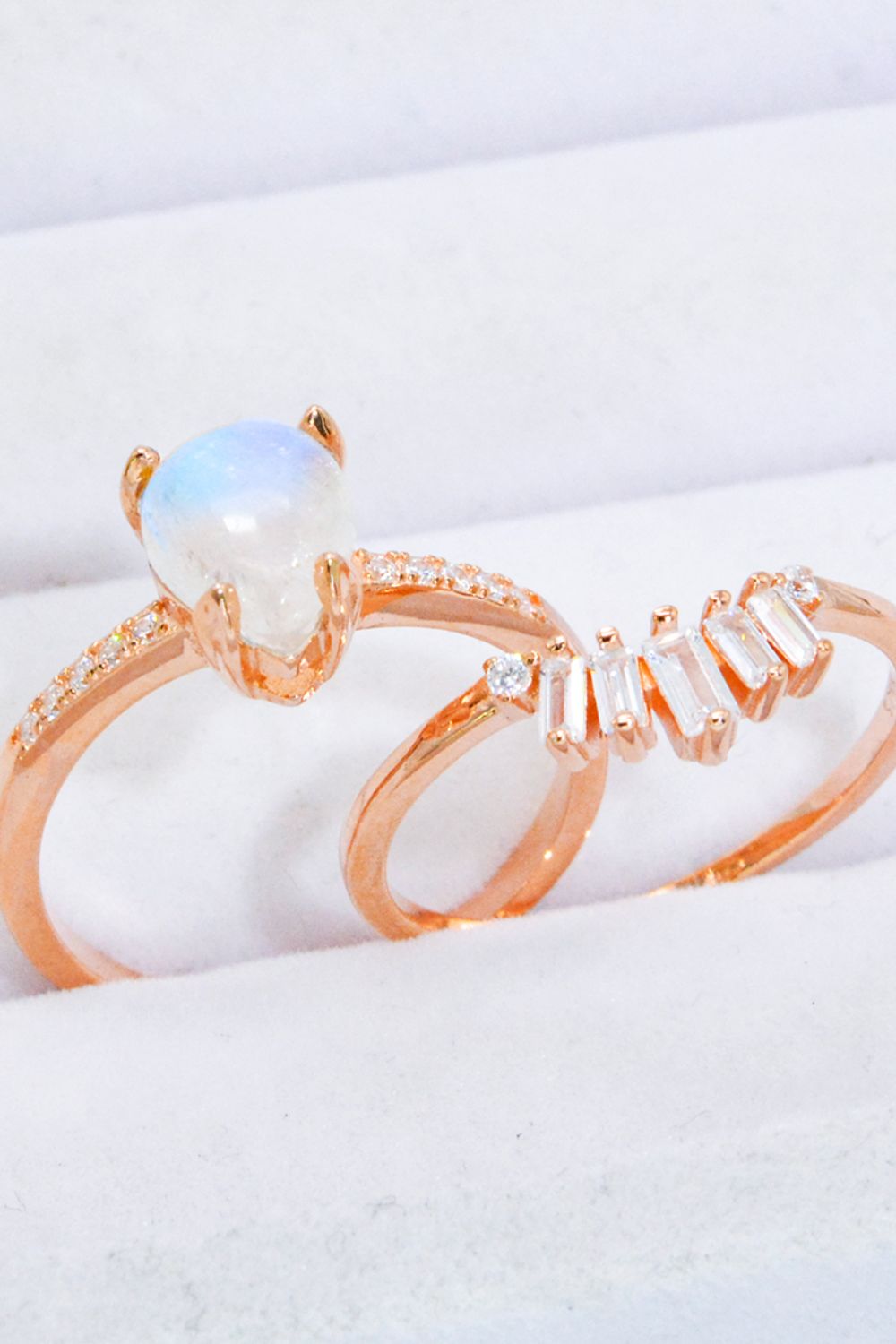 Rose Gold Natural Moonstone and Zircon Ring SetRingBeach Rose Co.