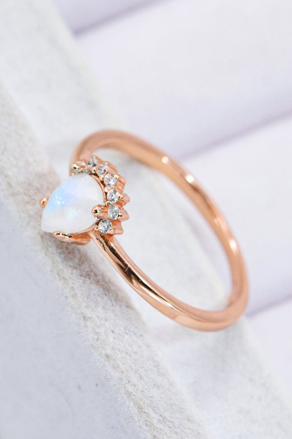 Rose Gold Teardrop Natural Moonstone & Zircon RingRingBeach Rose Co.