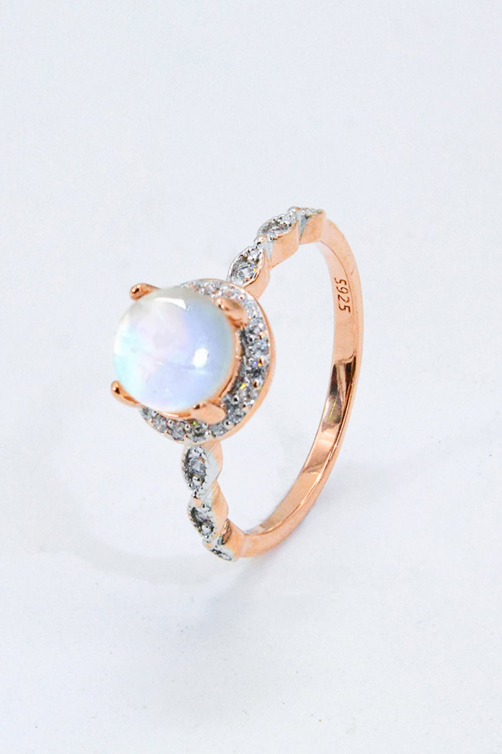 Round Natural Moonstone Rose Gold RingRingBeach Rose Co.