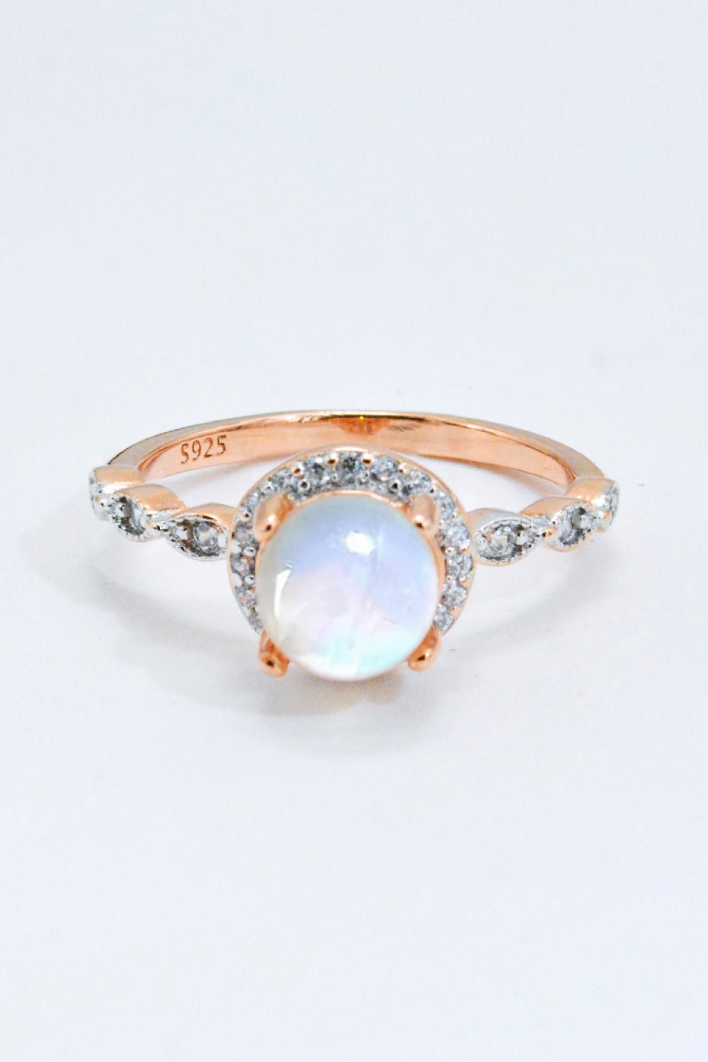 Round Natural Moonstone Rose Gold RingRingBeach Rose Co.