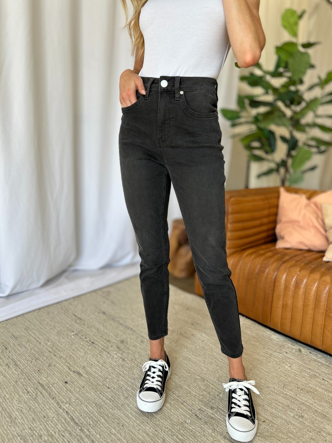 ROYALTY FOR ME - Black High Rise Tummy Control Skinny Jeans