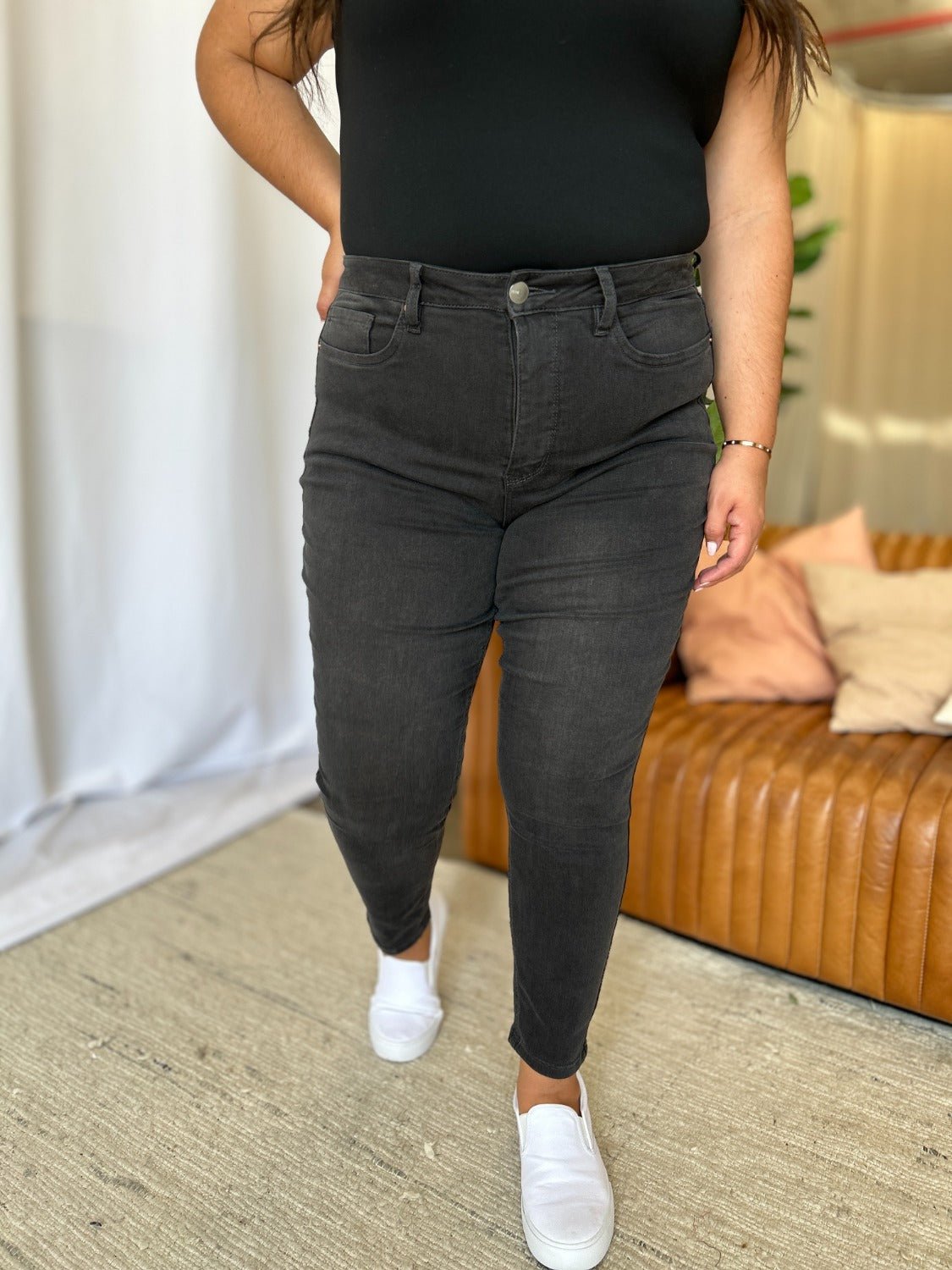 ROYALTY FOR ME - Black High Rise Tummy Control Skinny Jeans