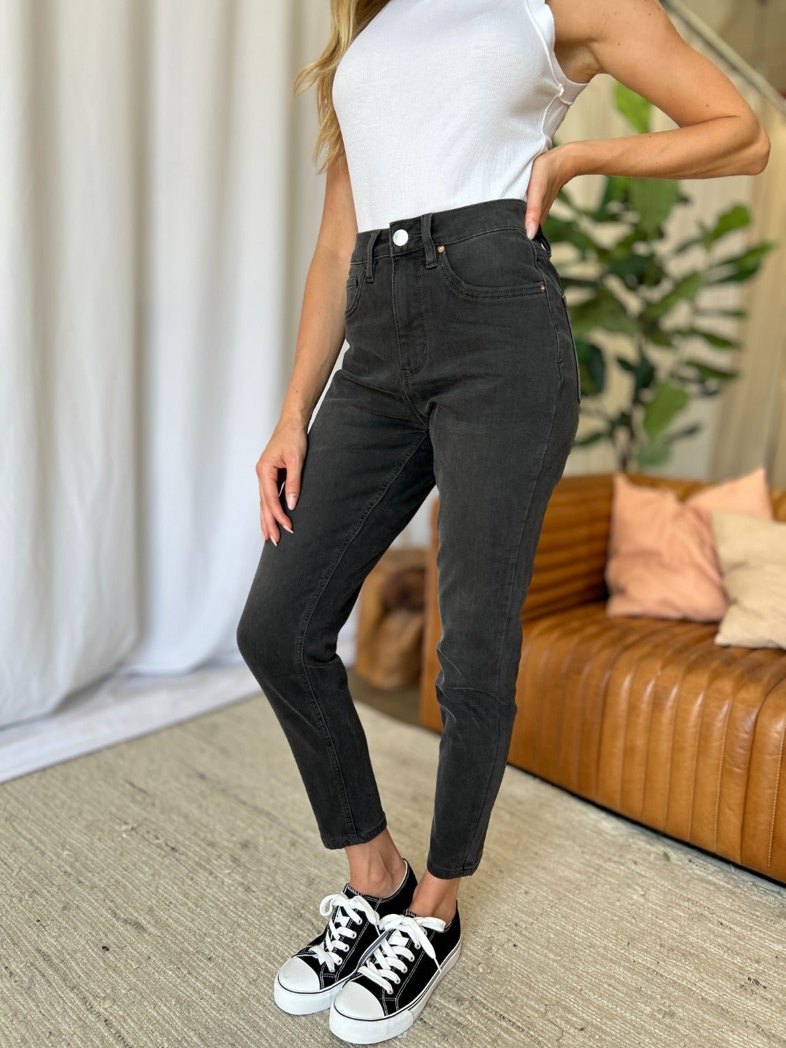 ROYALTY FOR ME - Black High Rise Tummy Control Skinny Jeans