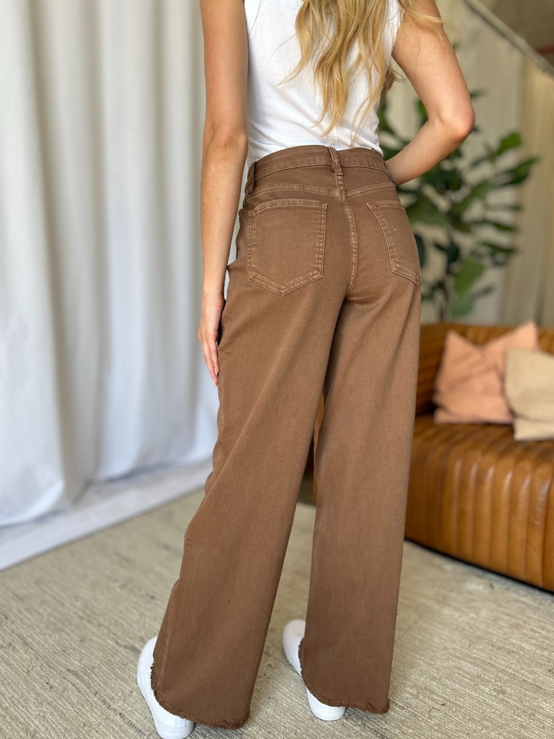 ROYALTY FOR ME - High Rise Garment Dye Wide Leg Jeans in Coffee