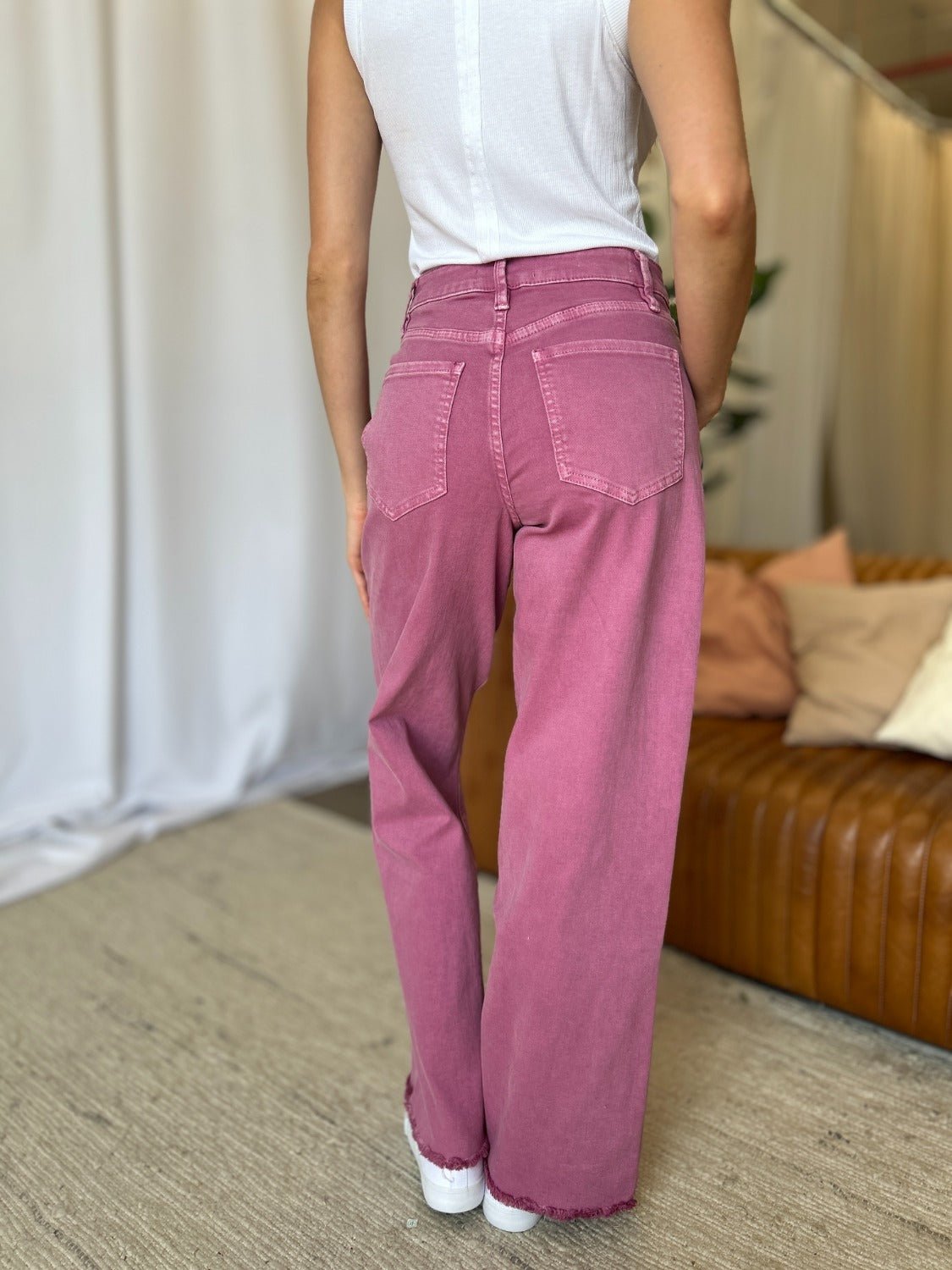 ROYALTY FOR ME - High Rise Garment Dye Wide Leg Jeans in French Rose