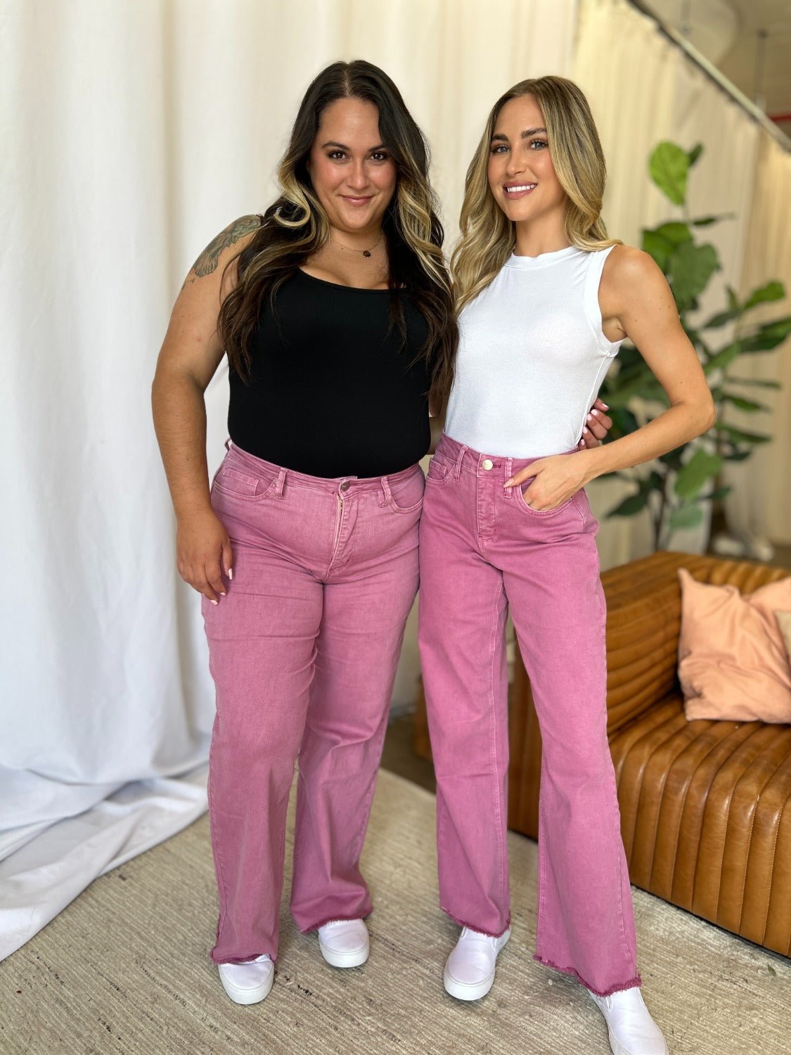 ROYALTY FOR ME - High Rise Garment Dye Wide Leg Jeans in French Rose