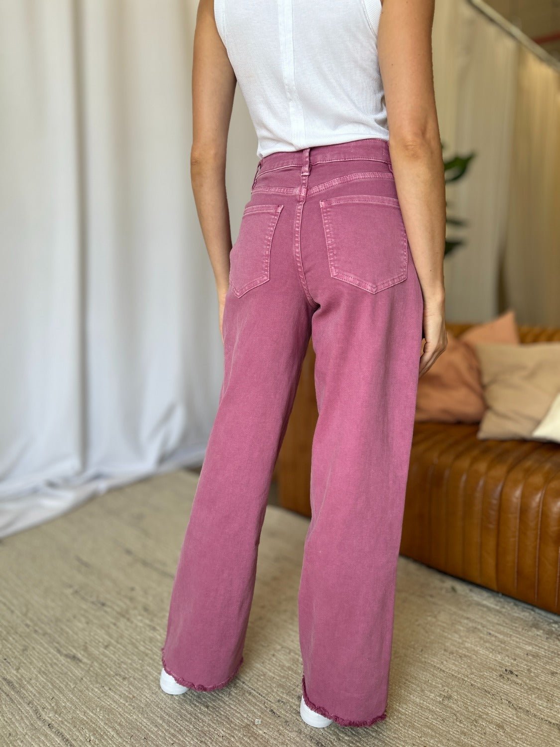 ROYALTY FOR ME - High Rise Garment Dye Wide Leg Jeans in French Rose