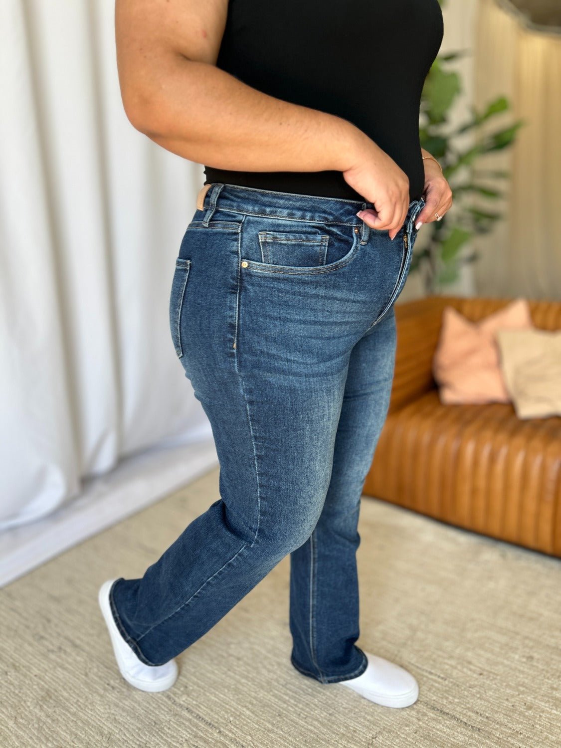 ROYALTY FOR ME - Medium Wash High Rise Straight Leg Tummy Control Jeans