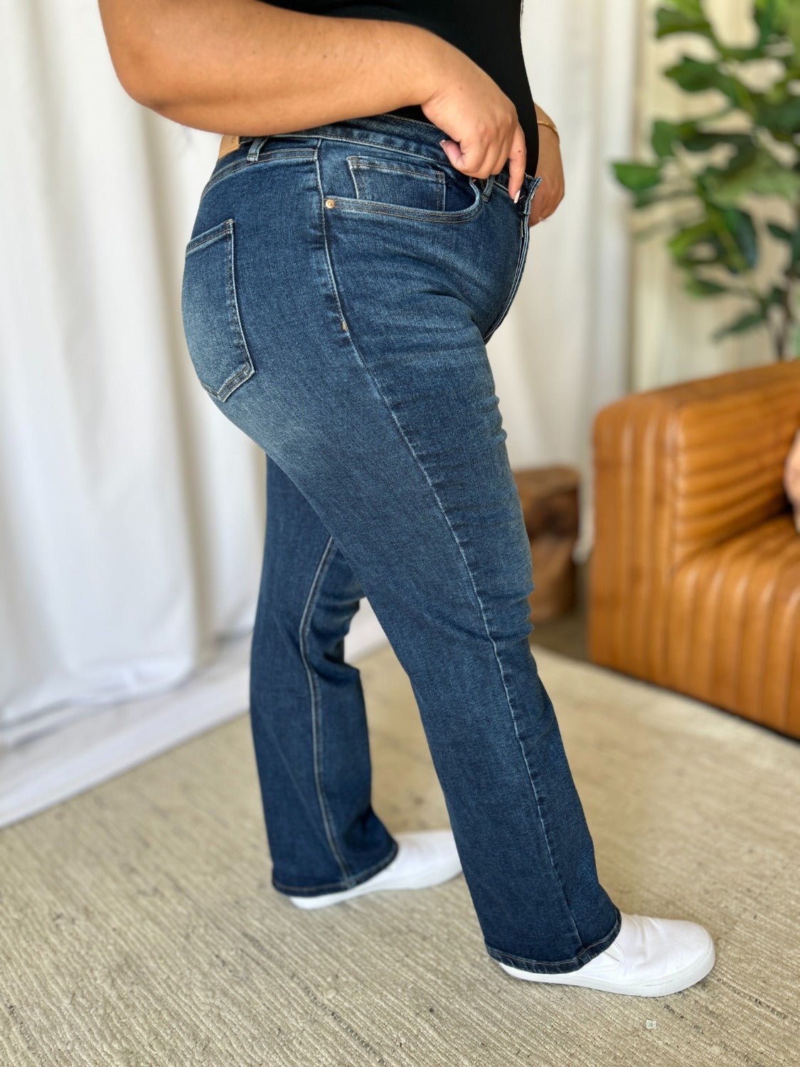 ROYALTY FOR ME - Medium Wash High Rise Straight Leg Tummy Control Jeans