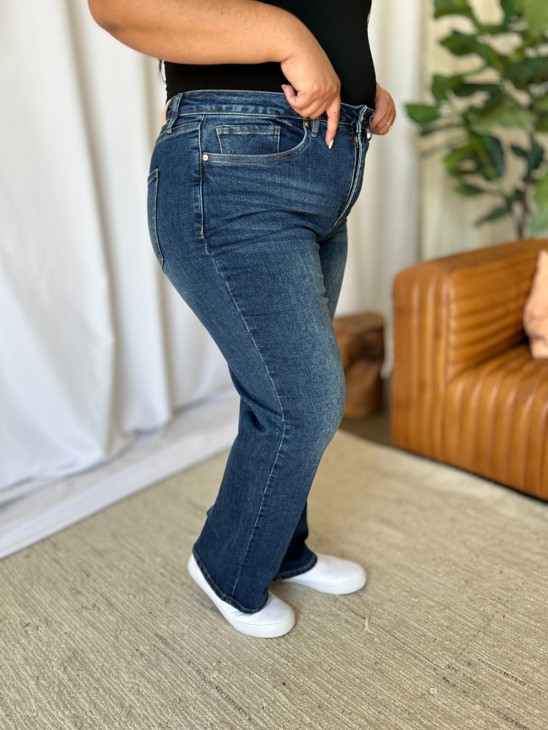 ROYALTY FOR ME - Medium Wash High Rise Straight Leg Tummy Control Jeans