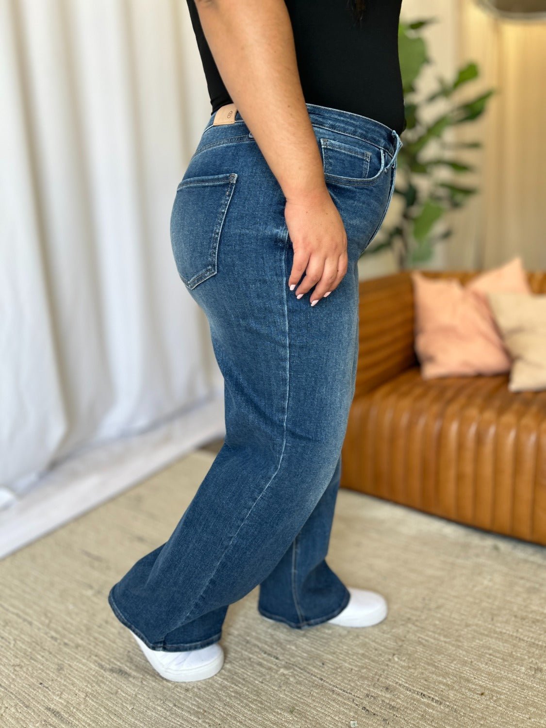 ROYALTY FOR ME - Medium Wash High Rise Tummy Control Wide Leg Jeans