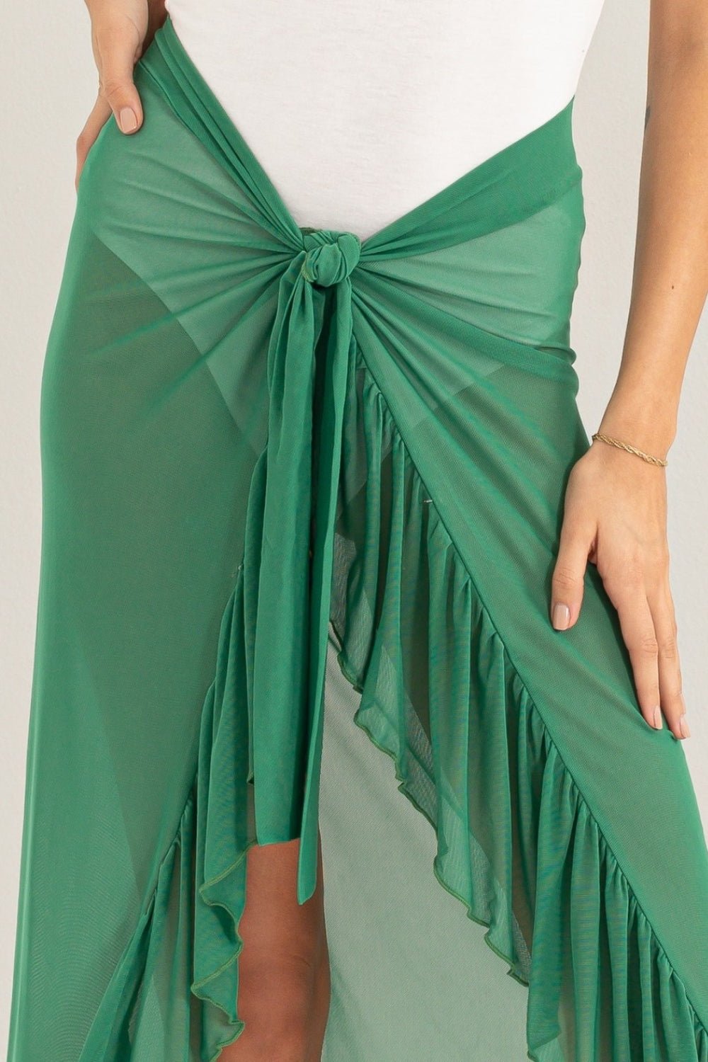 Ruffle Trim Cover Up Maxi Sarong Skirt in GreenMaxi SkirtHYFVE