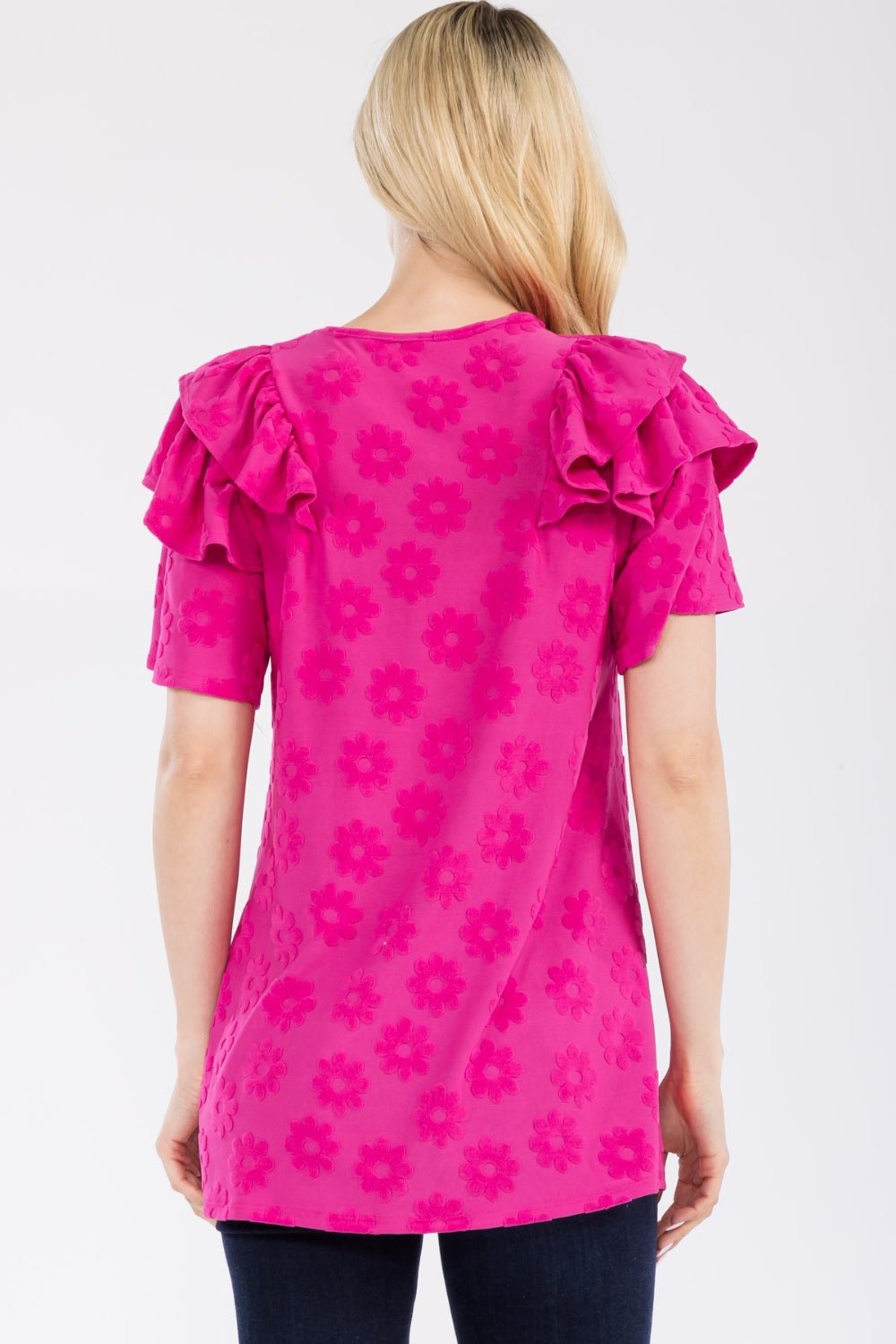 Ruffled Layered Short Sleeve Daisy Floral TopTopCeleste Design