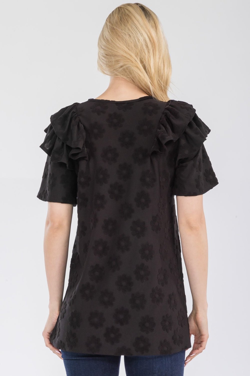 Ruffled Layered Short Sleeve Daisy Floral TopTopCeleste Design