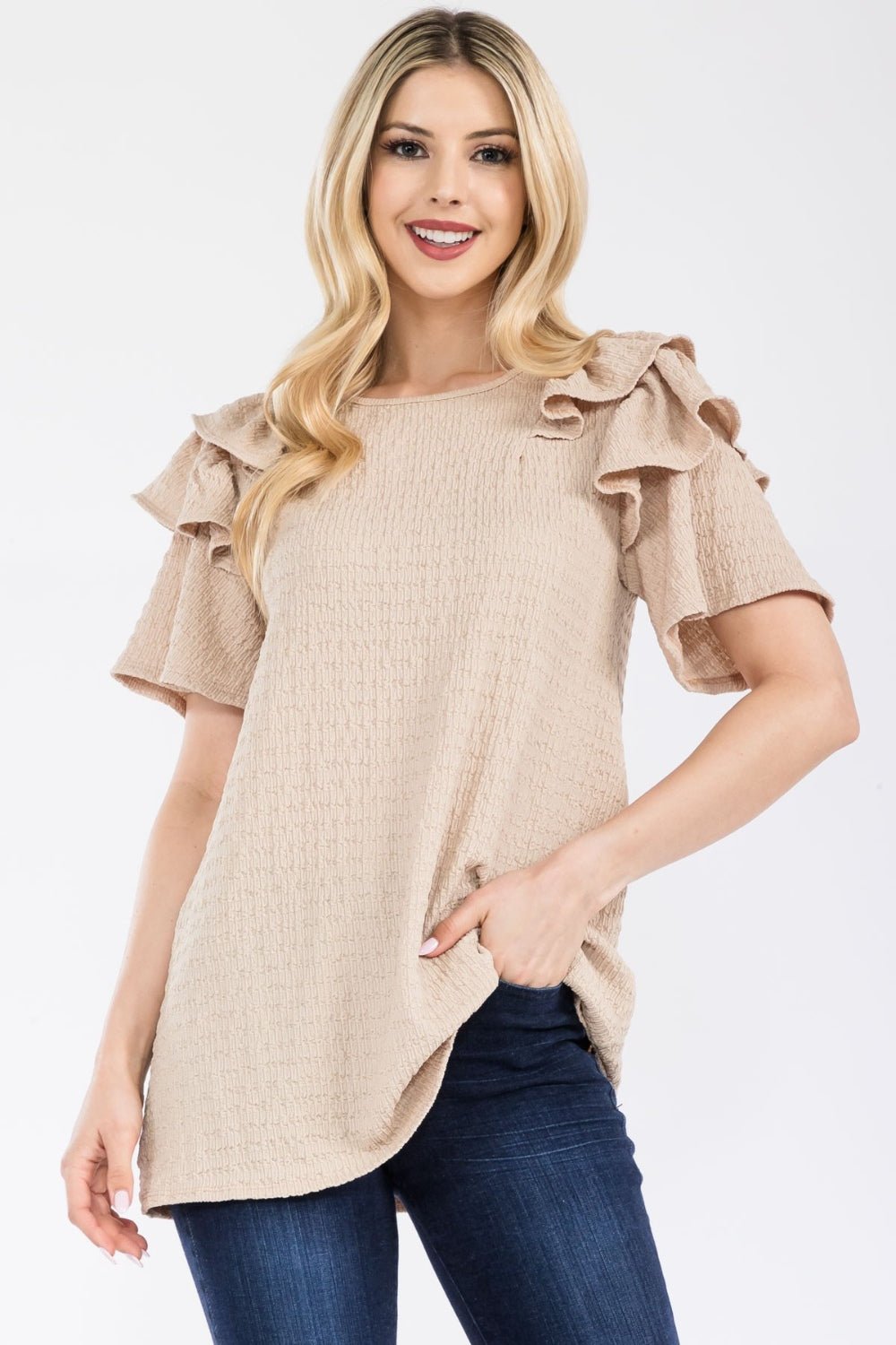 Ruffled Layered Short Sleeve Textured TopTopCeleste Design