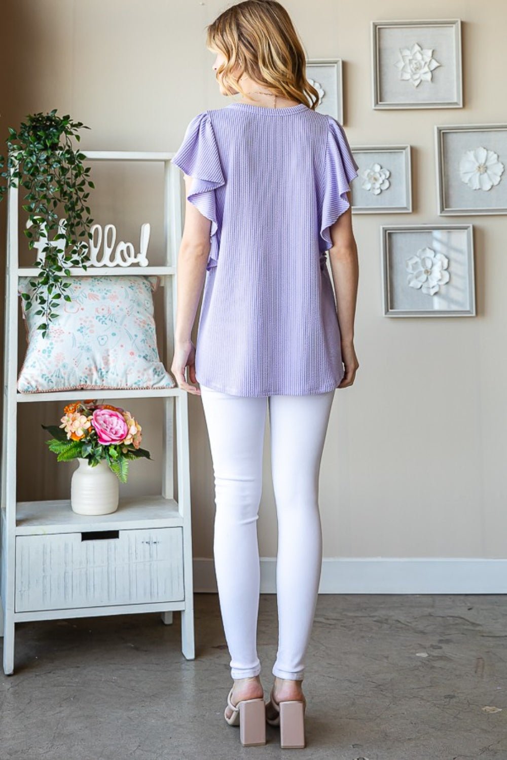 Ruffled Sleeve Rib Knit Top in LavenderTopHeimish