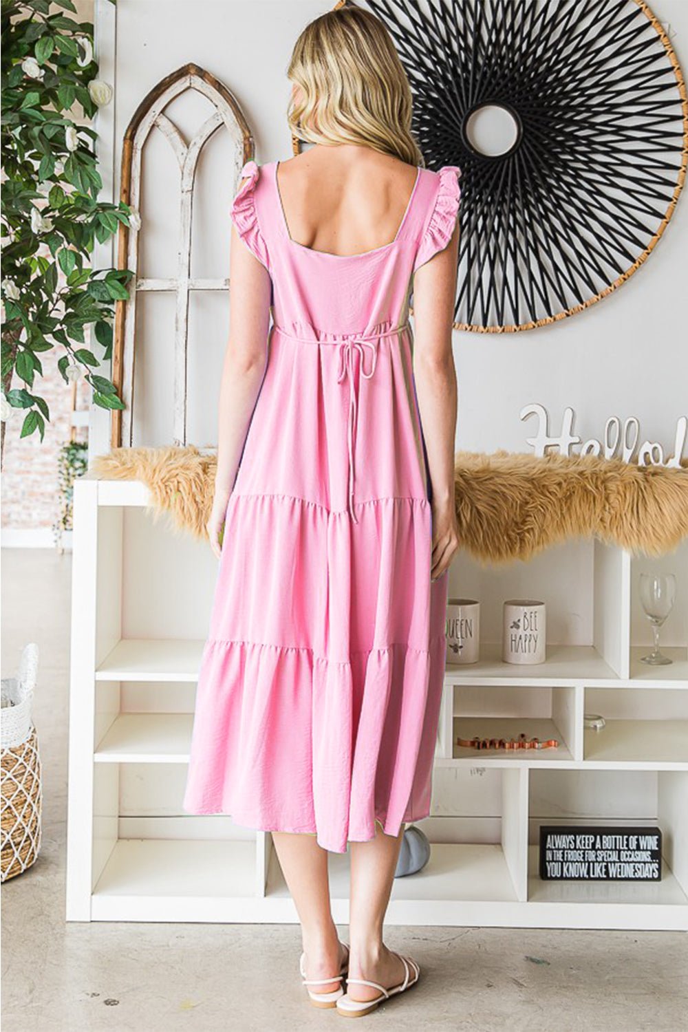 Ruffled Sleeveless Tiered Midi Dress in Bubble PinkMidi DressReborn J