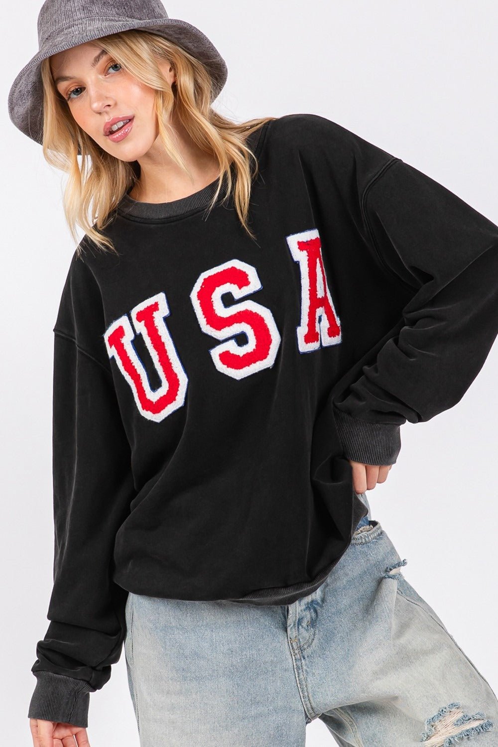 SAGE+FIG - Black USA Patch Sweatshirt