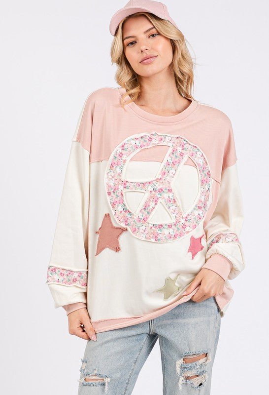 SAGE+FIG - Blush Pink Peace & Star Patch Sweatshirt