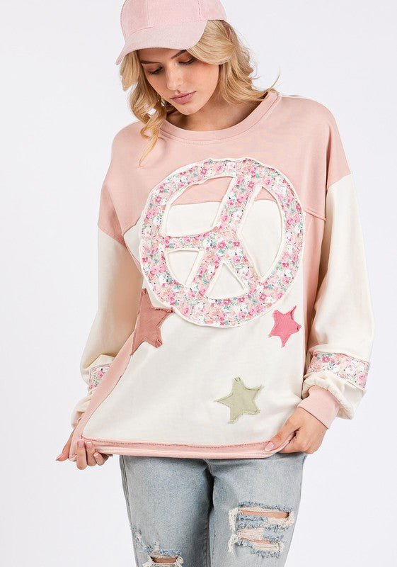 SAGE+FIG - Blush Pink Peace & Star Patch Sweatshirt