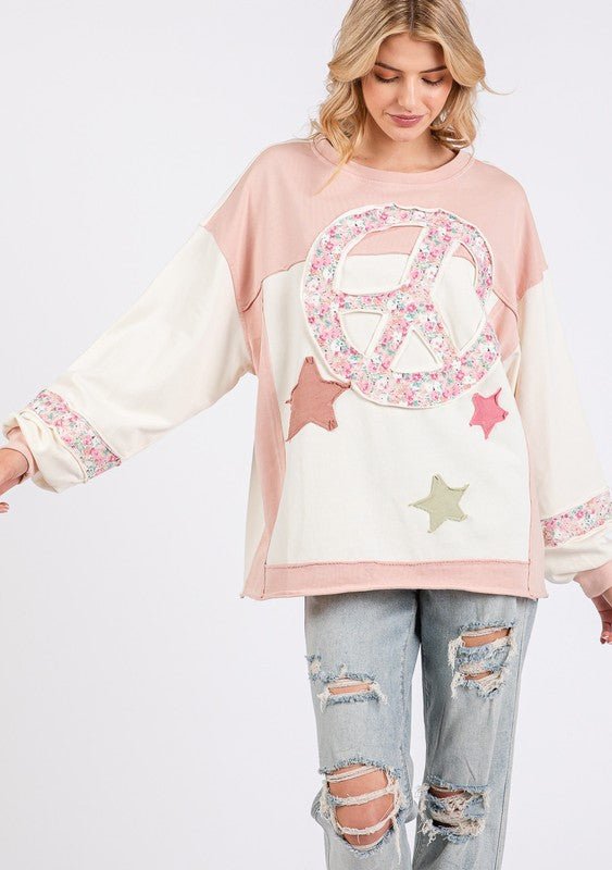 SAGE+FIG - Blush Pink Peace & Star Patch Sweatshirt