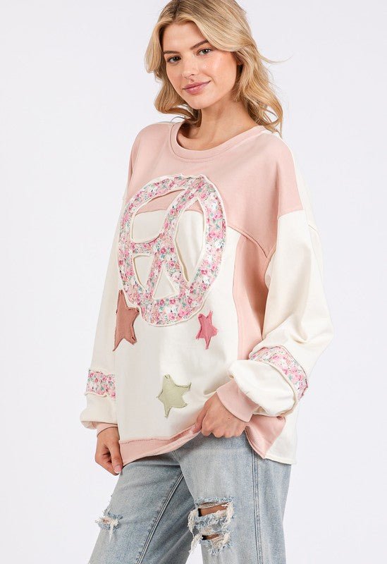 SAGE+FIG - Blush Pink Peace & Star Patch Sweatshirt