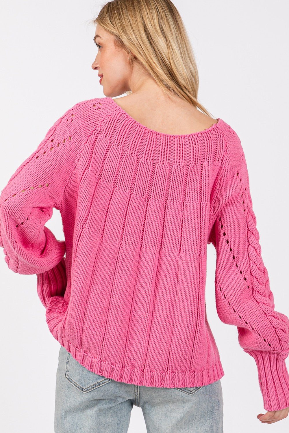 SAGE+FIG - Cable - Knit Long Sleeve Sweater in Deep Pink