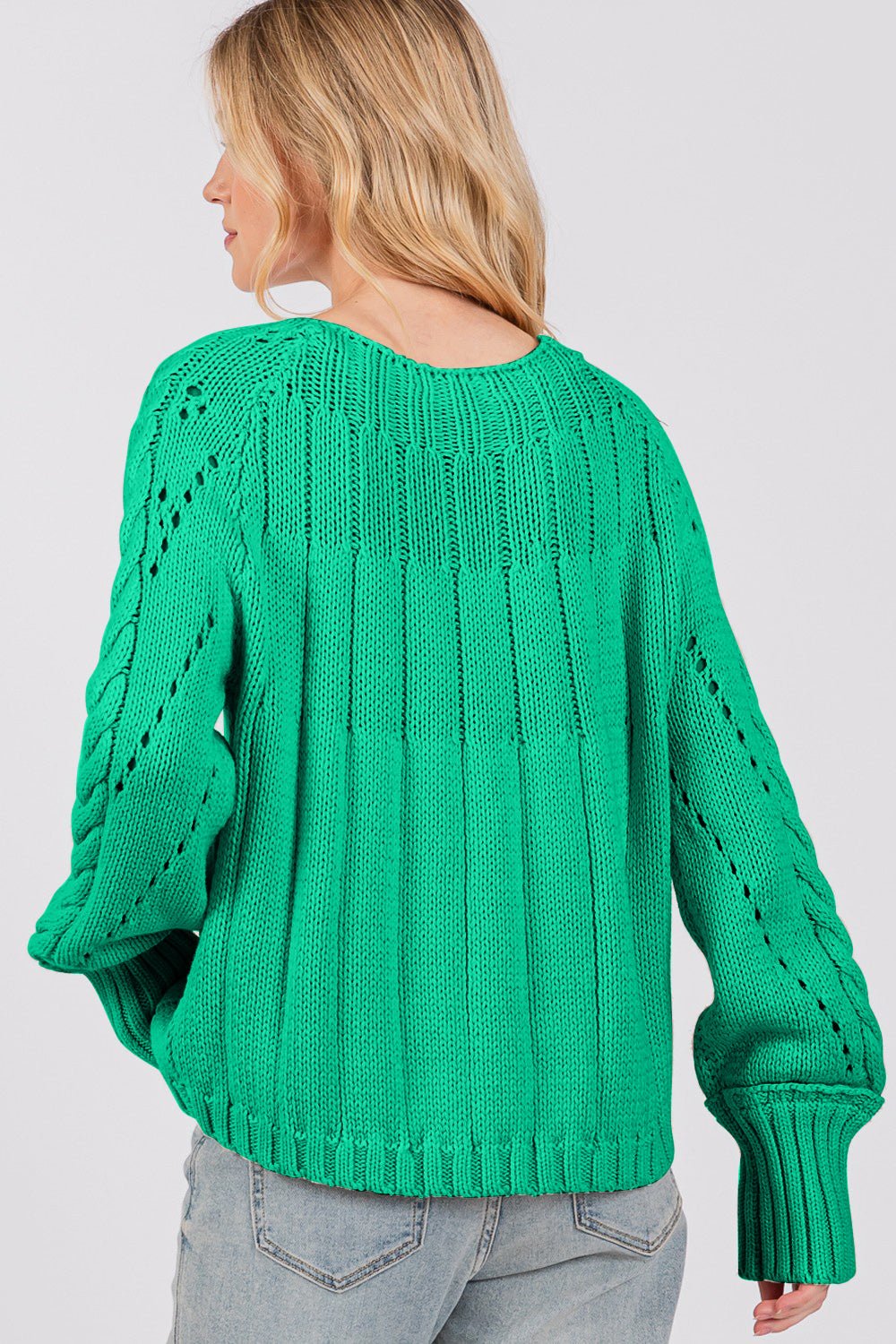 SAGE+FIG - Cable - Knit Long Sleeve Sweater in Emerald