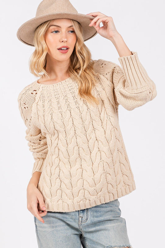 SAGE+FIG - Cable - Knit Long Sleeve Sweater in Natural