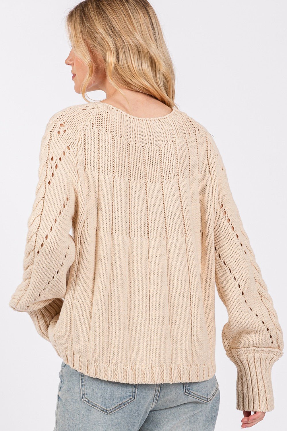 SAGE+FIG - Cable - Knit Long Sleeve Sweater in Natural