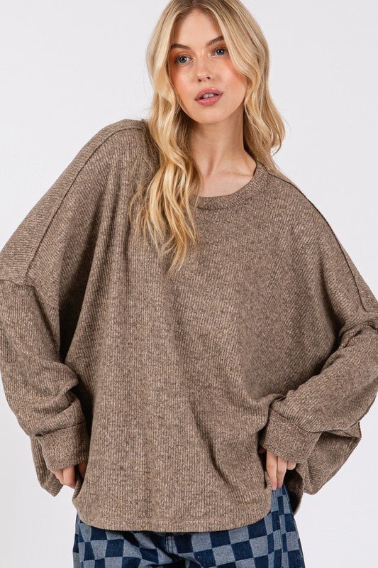 SAGE+FIG - Coffee Brown Batwing Sleeve Oversized Top