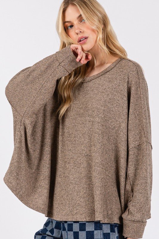 SAGE+FIG - Coffee Brown Batwing Sleeve Oversized Top