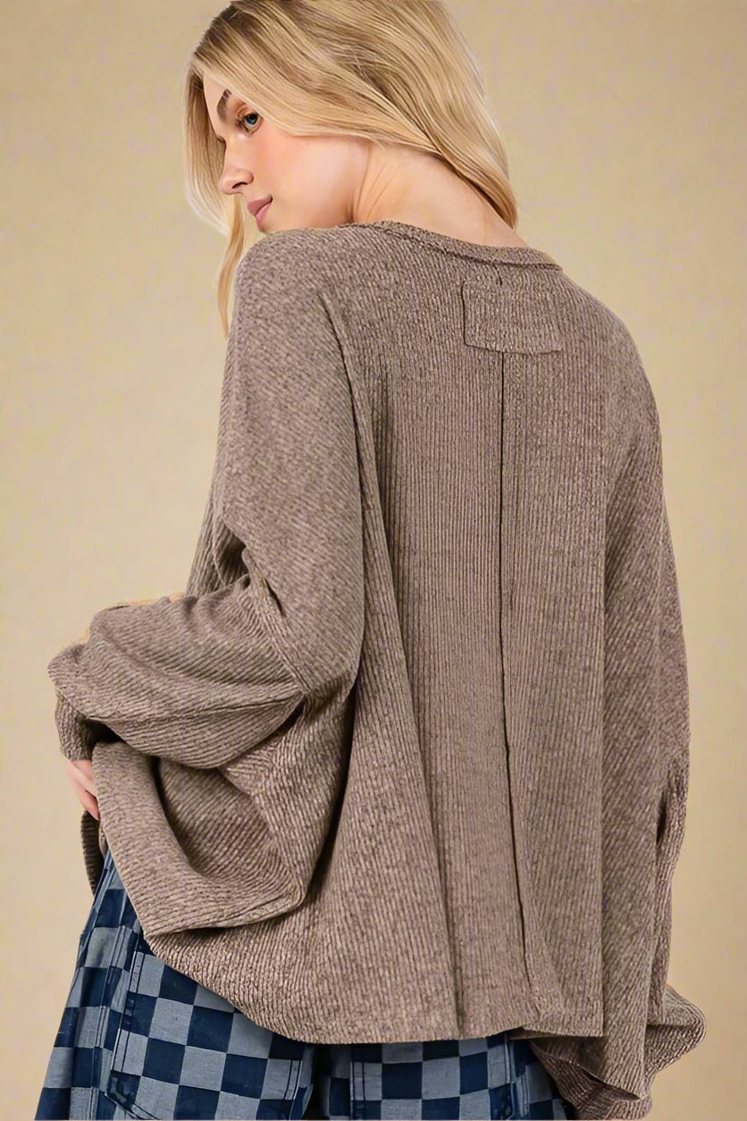 SAGE+FIG - Coffee Brown Batwing Sleeve Oversized Top