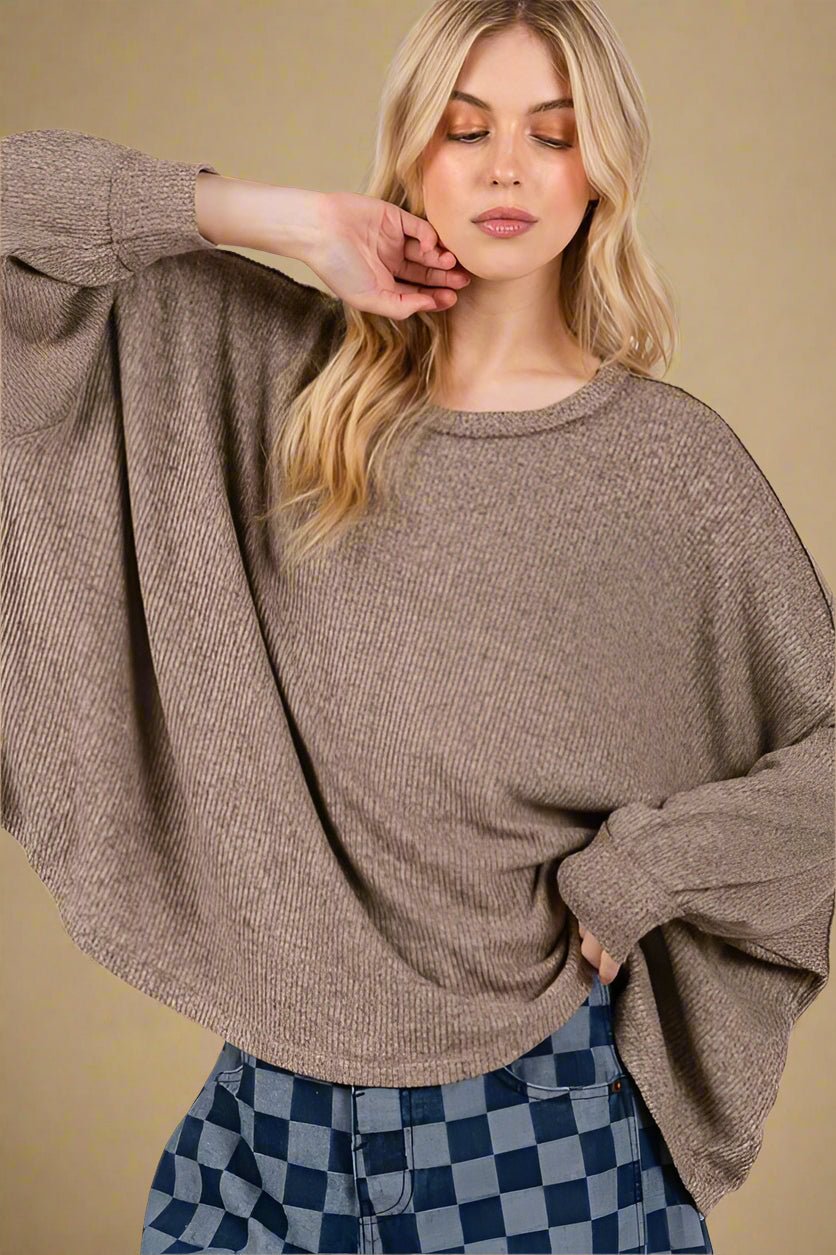 SAGE+FIG - Coffee Brown Batwing Sleeve Oversized Top