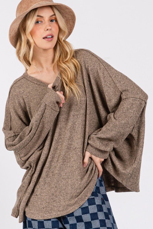 SAGE+FIG - Coffee Brown Batwing Sleeve Oversized Top