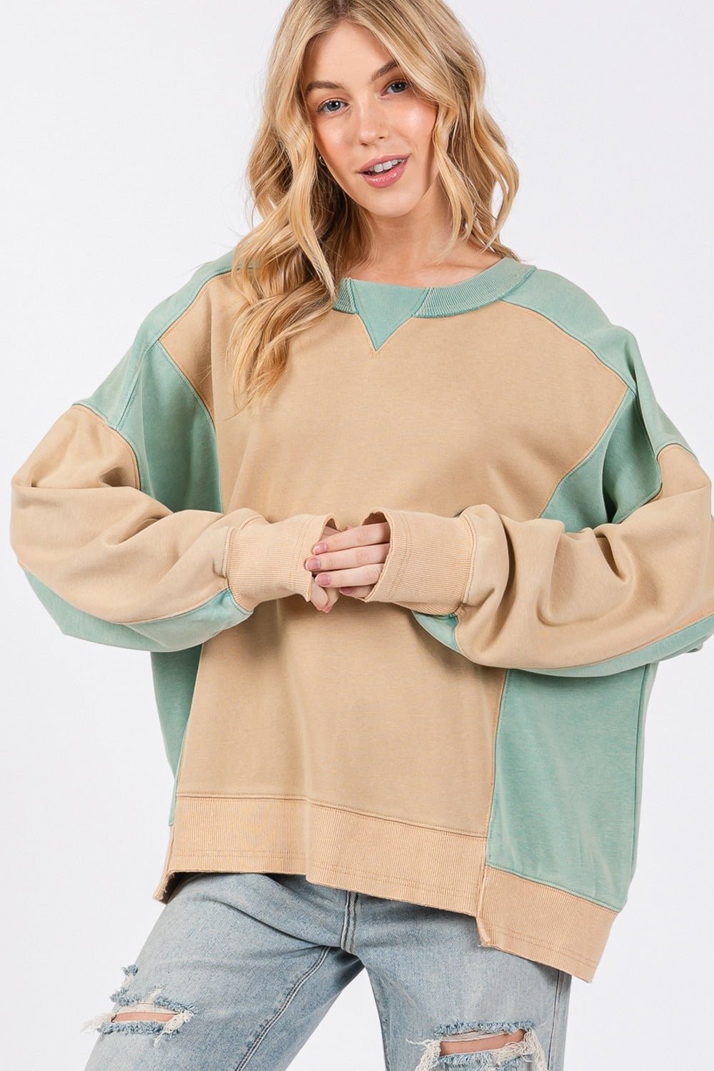 SAGE+FIG - Color Block Sweatshirt in Cookie Green