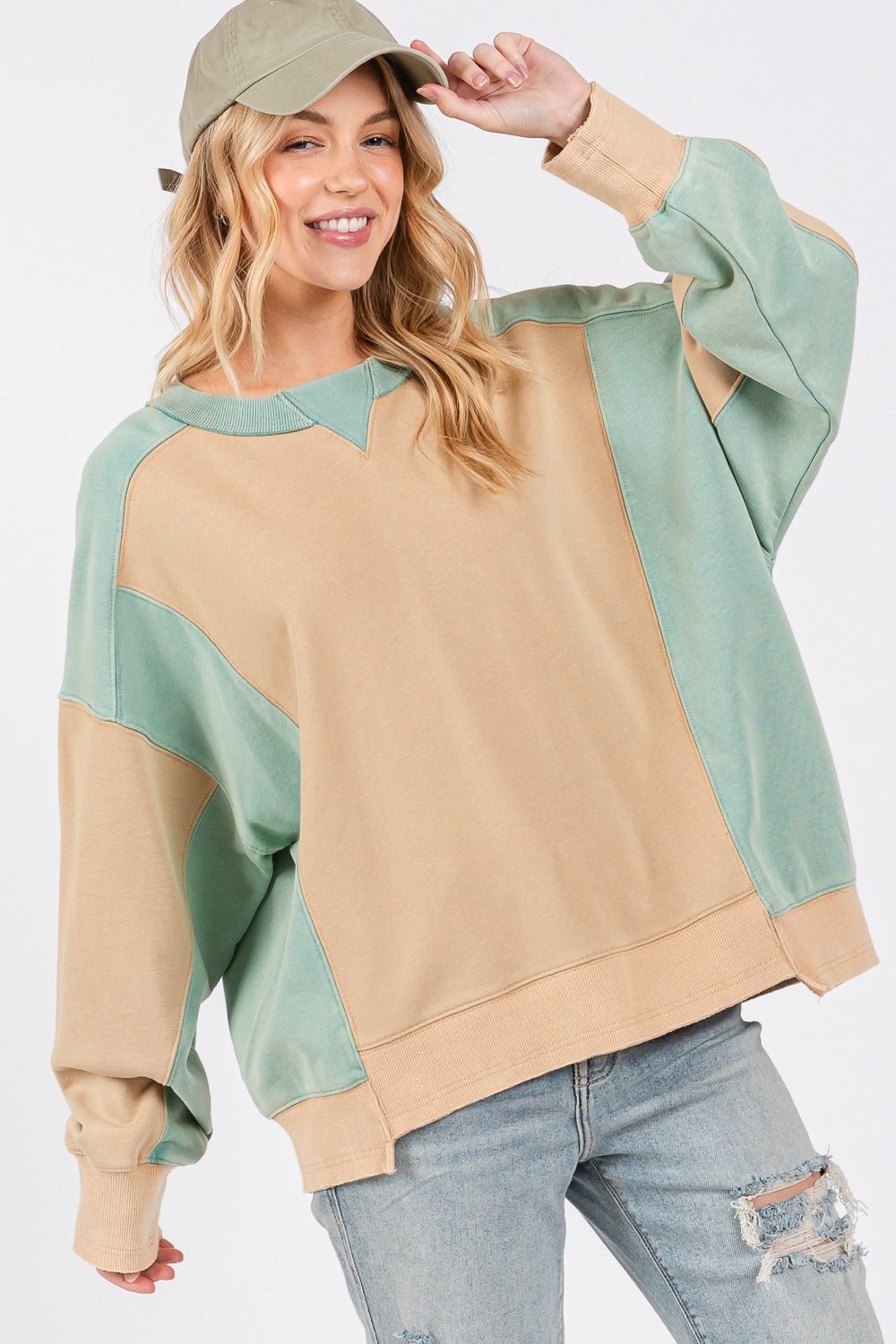 SAGE+FIG - Color Block Sweatshirt in Cookie Green