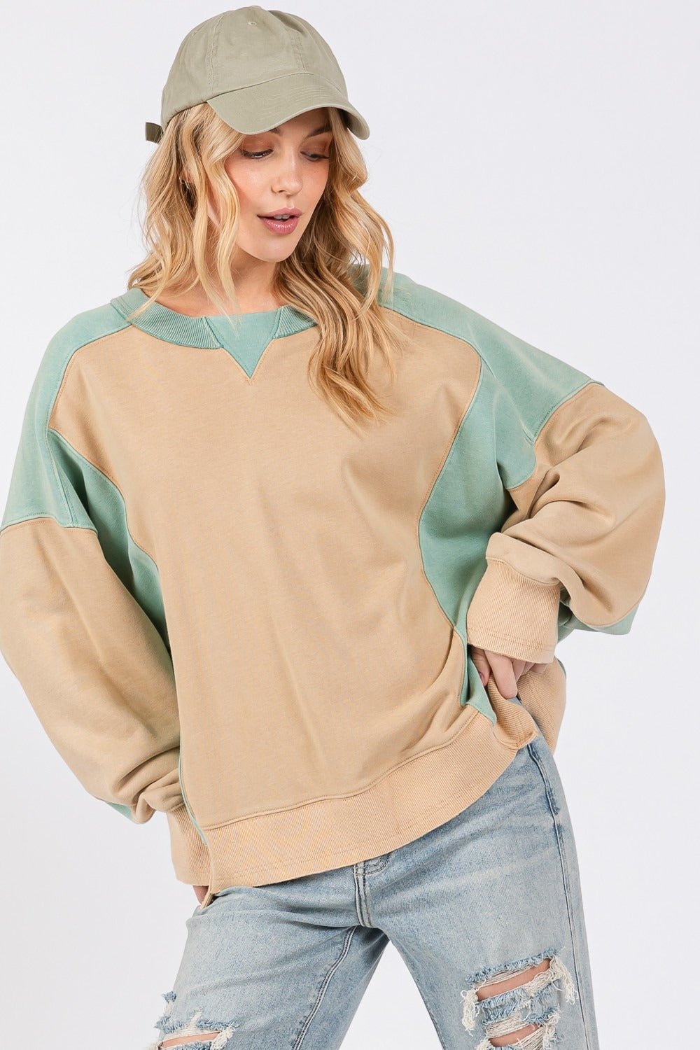 SAGE+FIG - Color Block Sweatshirt in Cookie Green