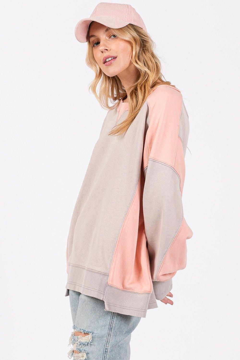 SAGE+FIG - Color Block Sweatshirt in Gray Peach