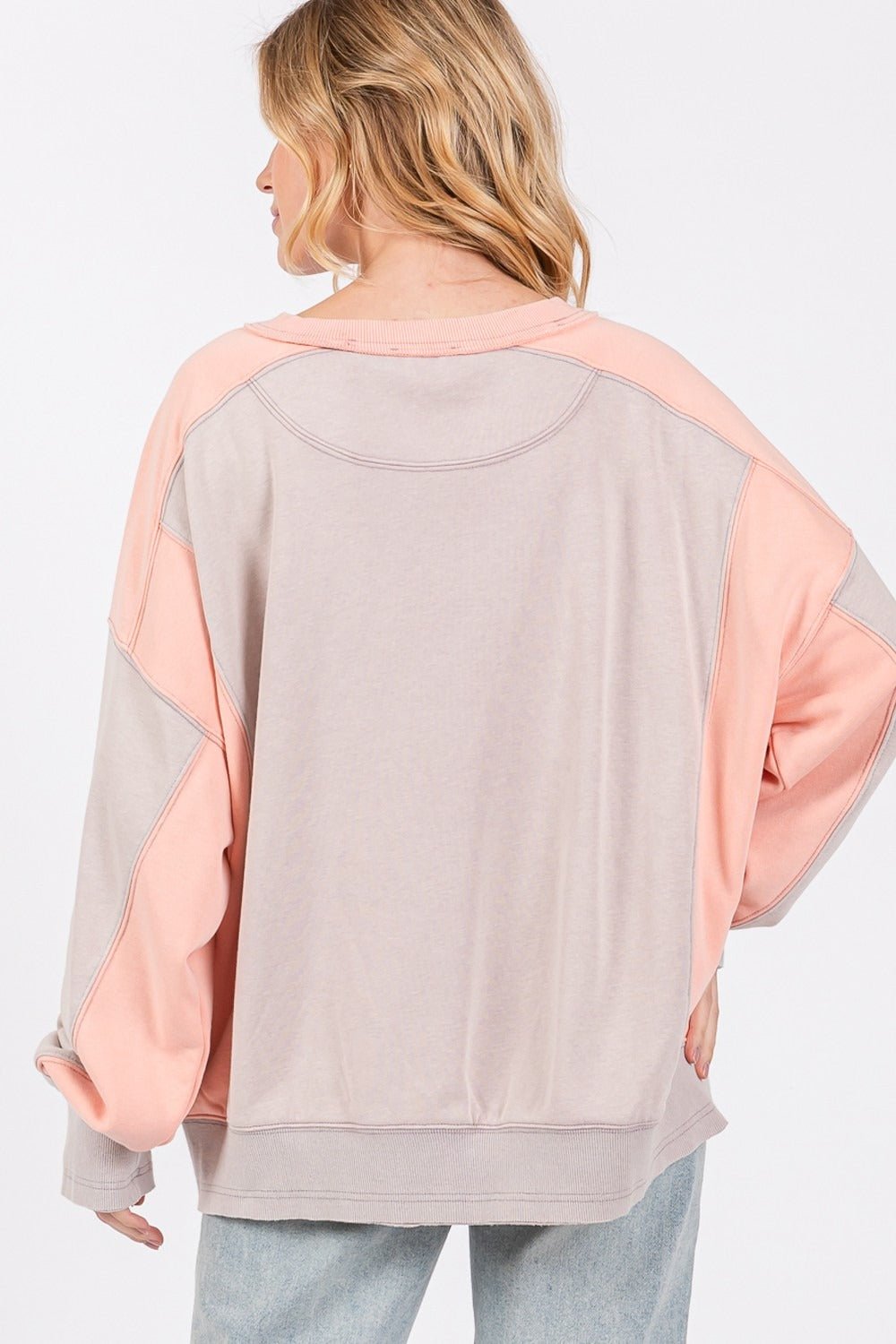 SAGE+FIG - Color Block Sweatshirt in Gray Peach