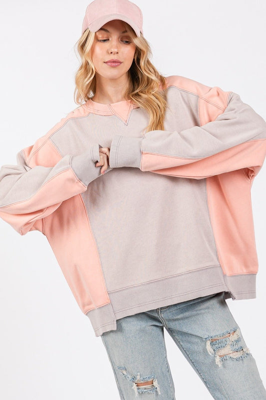 SAGE+FIG - Color Block Sweatshirt in Gray Peach