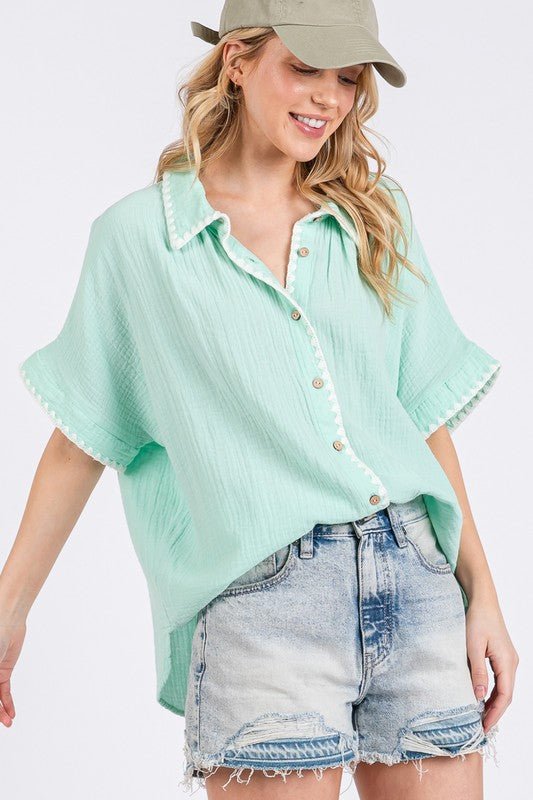 SAGE+FIG - Cotton Gauze Button - Up Shirt in Mint